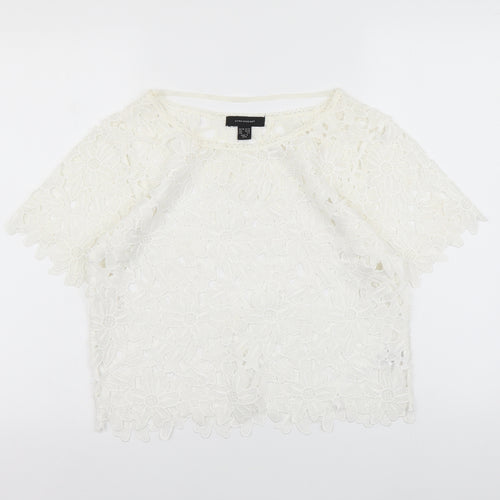 Atmosphere Womens White Floral Polyester Basic Blouse Size 10 Round Neck