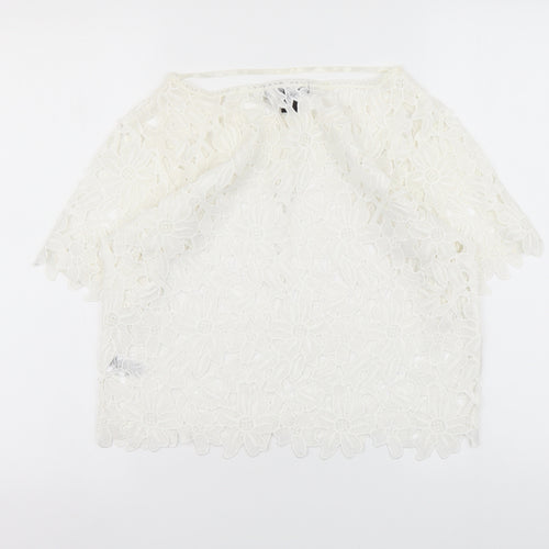 Atmosphere Womens White Floral Polyester Basic Blouse Size 10 Round Neck