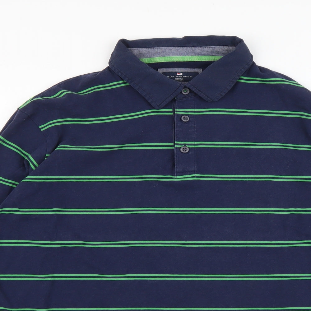 Blue Harbour Mens Blue Striped Cotton Polo Size L Collared Button