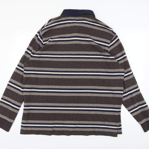 Blue Harbour Mens Grey Striped Cotton Polo Size XL Collared Button