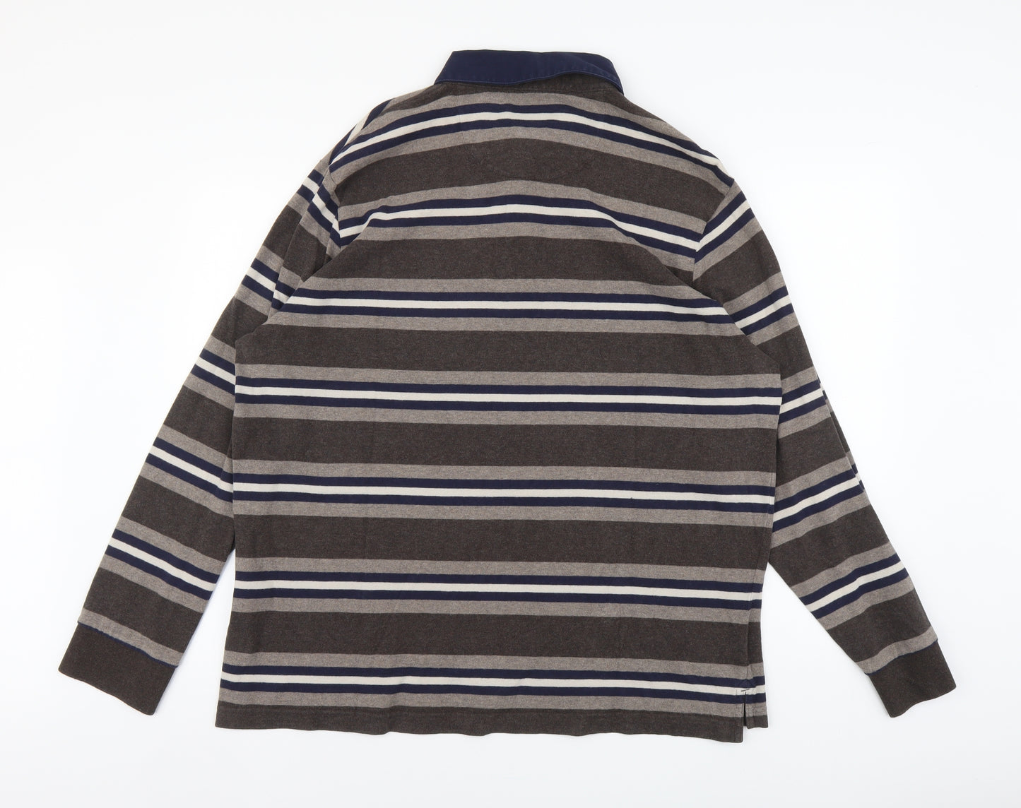 Blue Harbour Mens Grey Striped Cotton Polo Size XL Collared Button