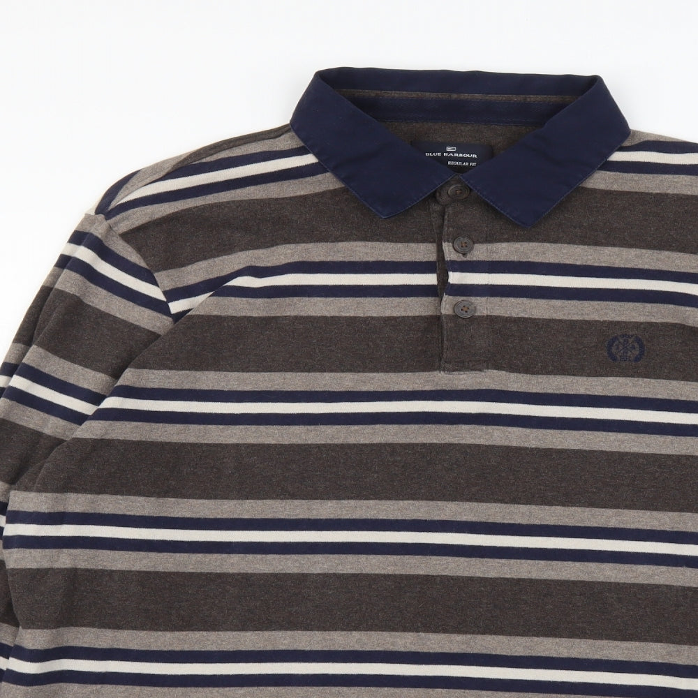 Blue Harbour Mens Grey Striped Cotton Polo Size XL Collared Button