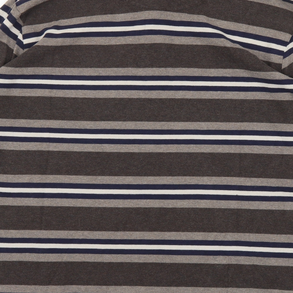 Blue Harbour Mens Grey Striped Cotton Polo Size XL Collared Button
