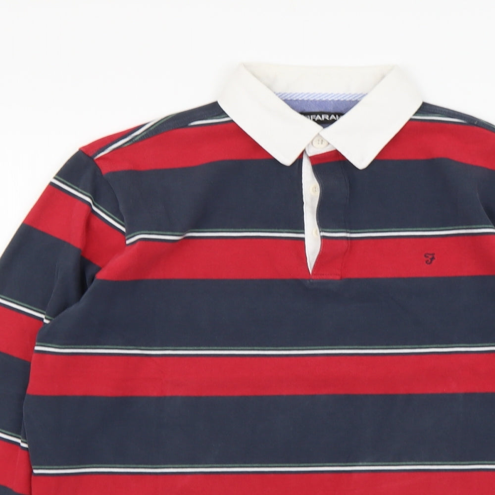 Farah Mens Multicoloured Striped Cotton Polo Size L Collared Button