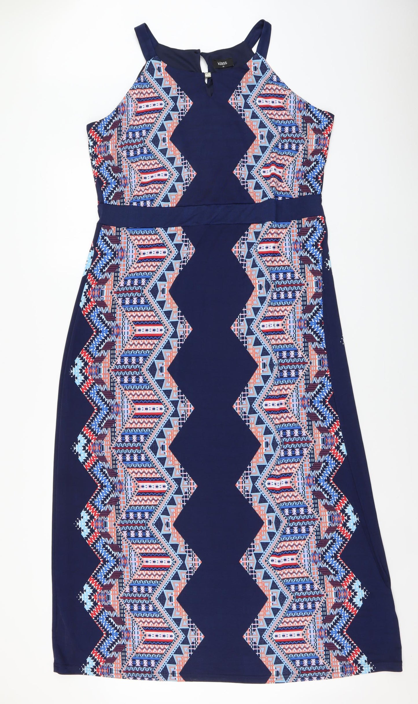 Klass Womens Blue Geometric Polyester Maxi Size 20 Round Neck Pullover