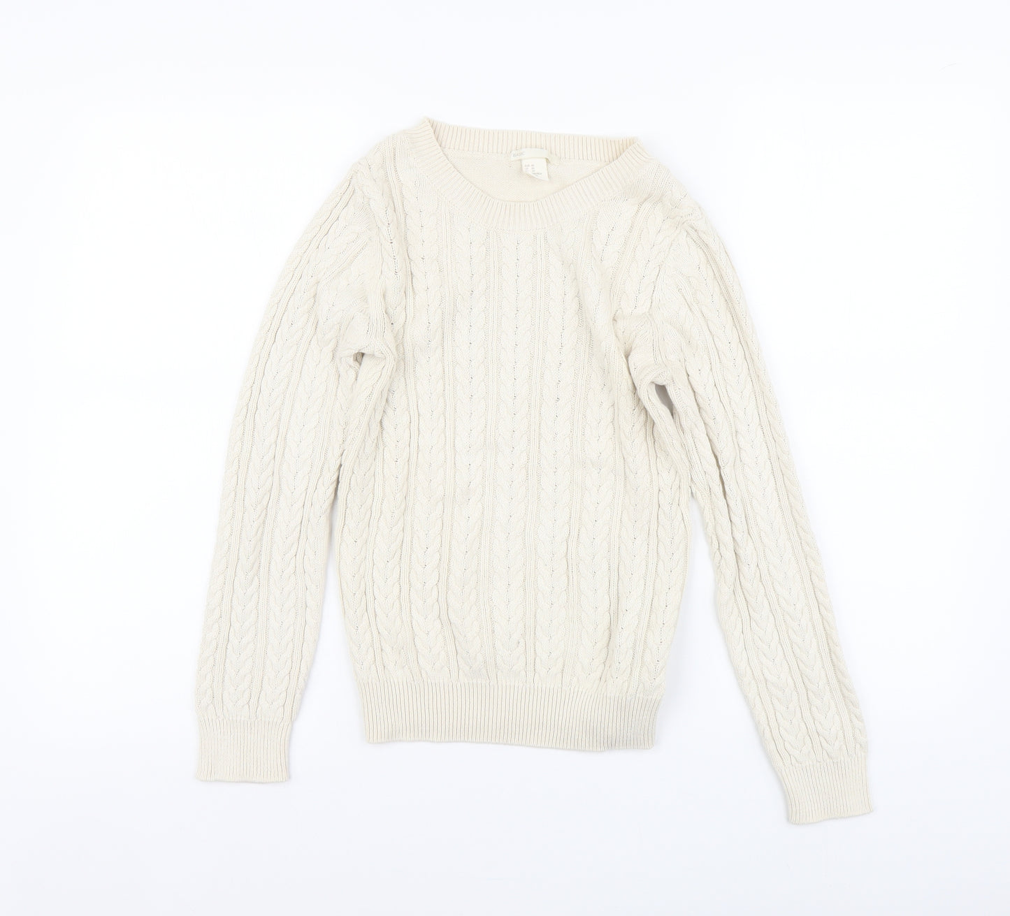 H&M Womens Beige Round Neck Cotton Pullover Jumper Size XS