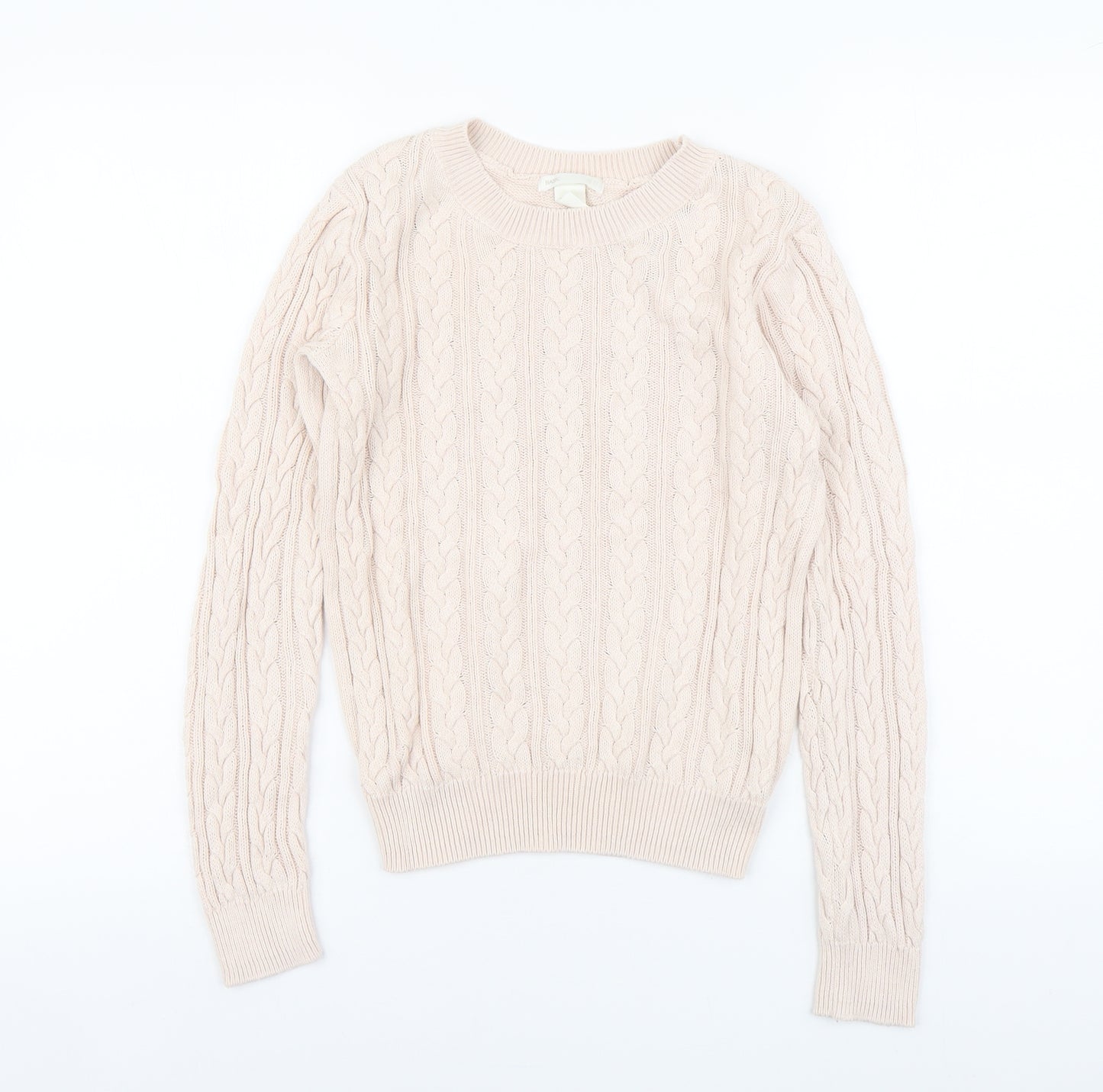 H&M Womens Pink Round Neck Cotton Pullover Jumper Size XS