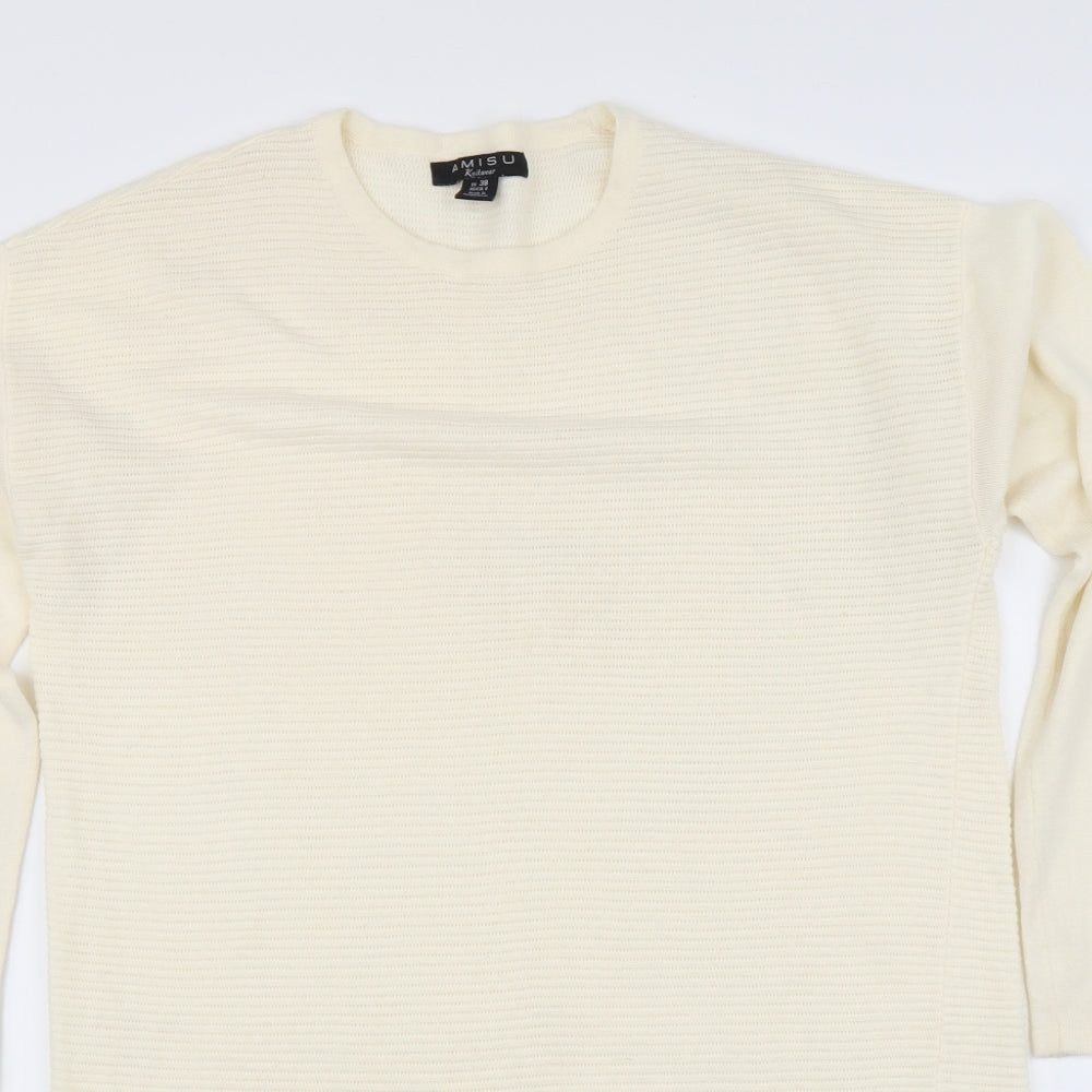 Amisu Womens Ivory Round Neck Acrylic Tunic Jumper Size M