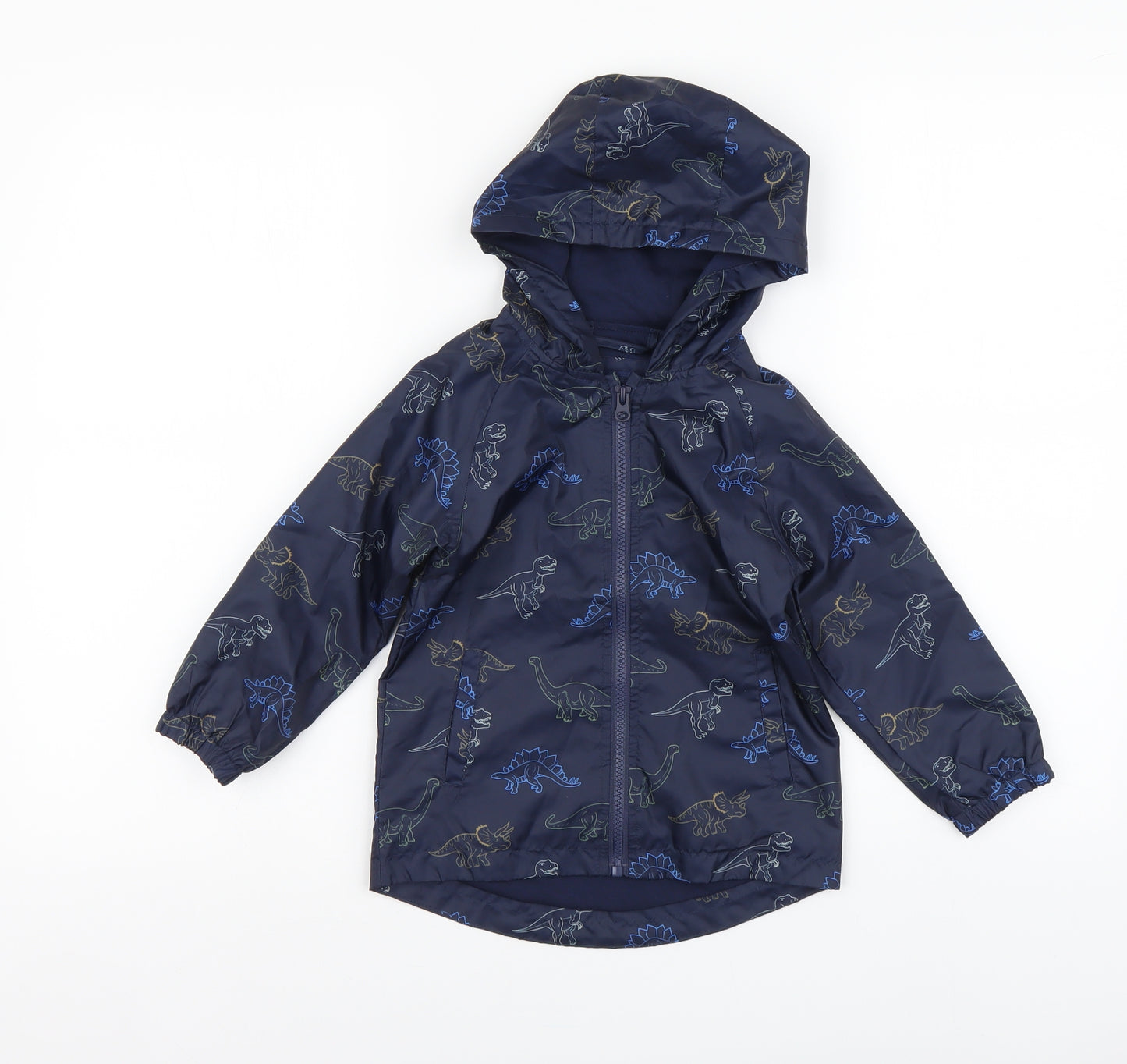 Urban Boys Blue Geometric Rain Coat Jacket Size 2-3 Years Zip - Dinosaur pattern