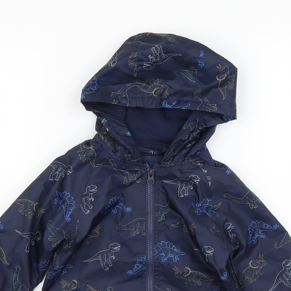 Urban Boys Blue Geometric Rain Coat Jacket Size 2-3 Years Zip - Dinosaur pattern