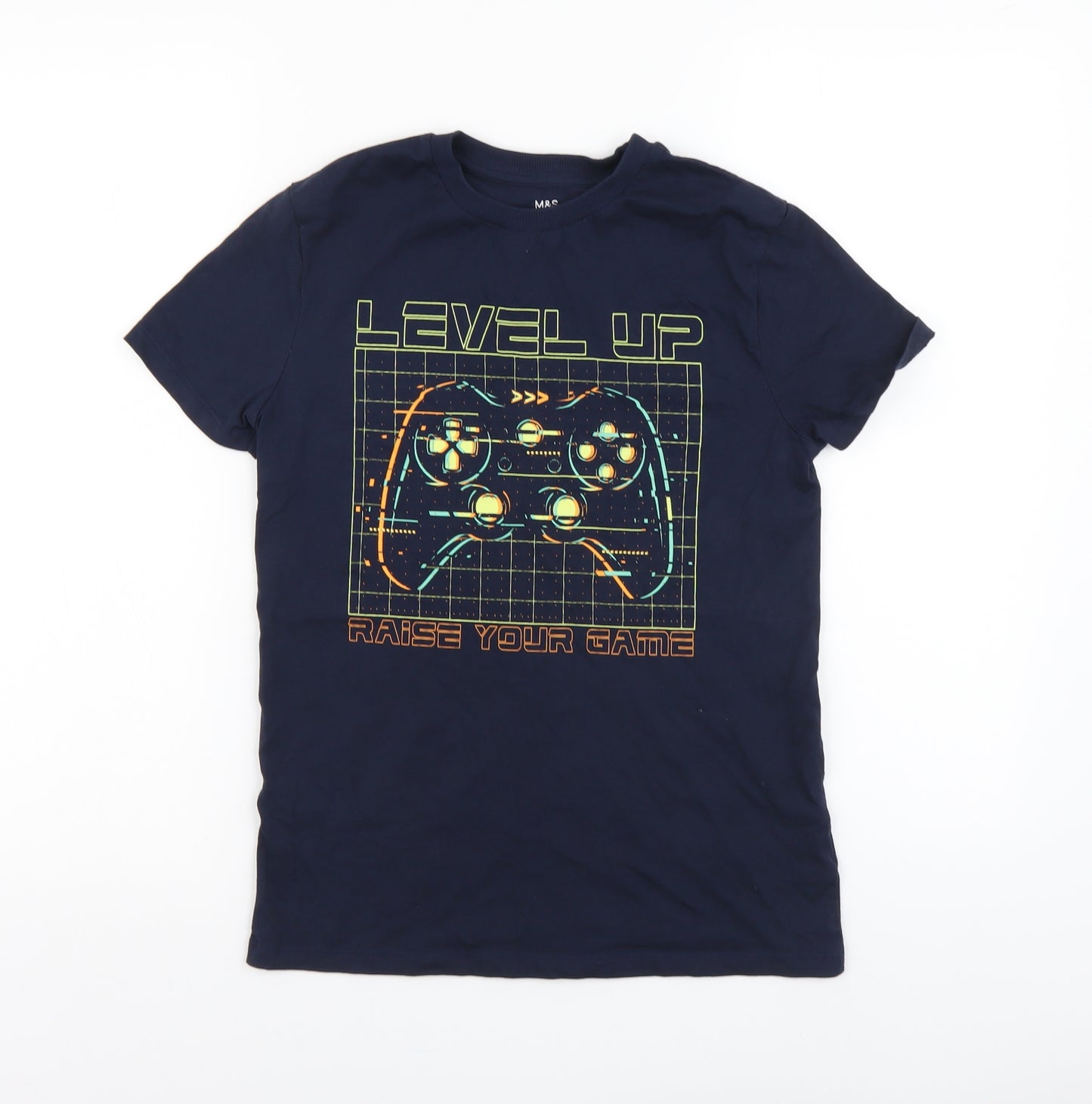 Marks and Spencer Boys Blue Cotton Basic T-Shirt Size 11-12 Years Round Neck Pullover - Level up