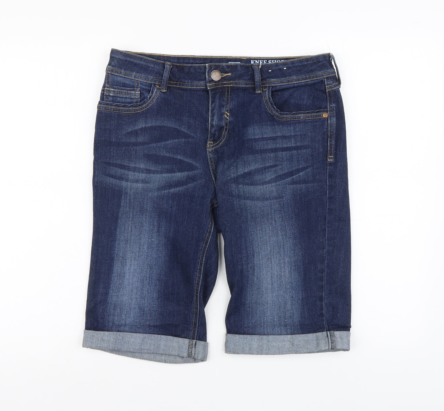 F&F Womens Blue Cotton Bermuda Shorts Size 12 L10 in Regular Button