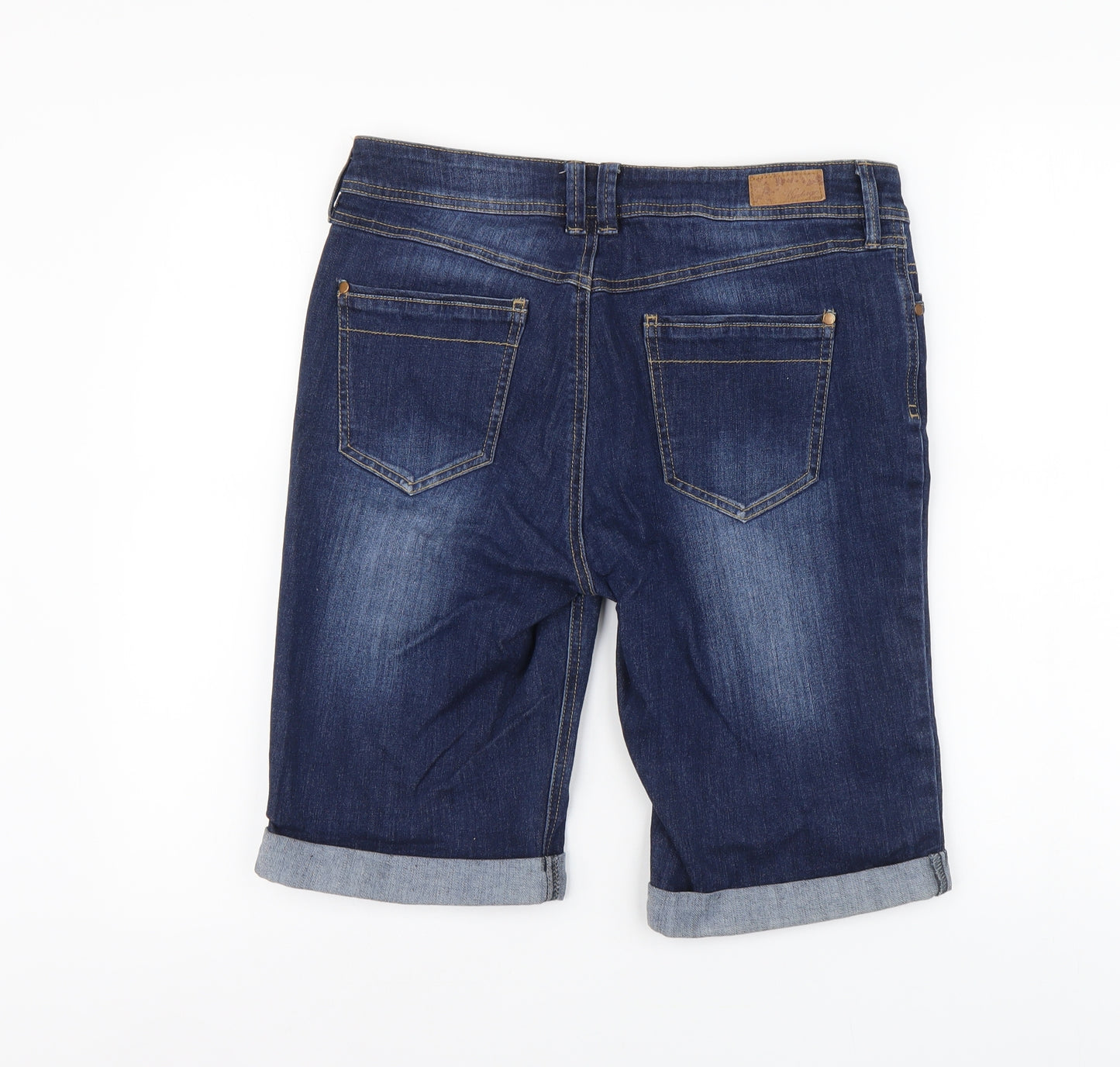 F&F Womens Blue Cotton Bermuda Shorts Size 12 L10 in Regular Button