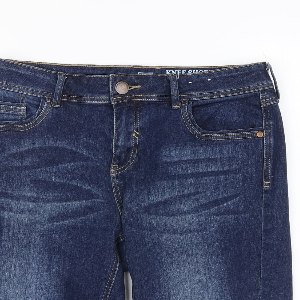F&F Womens Blue Cotton Bermuda Shorts Size 12 L10 in Regular Button