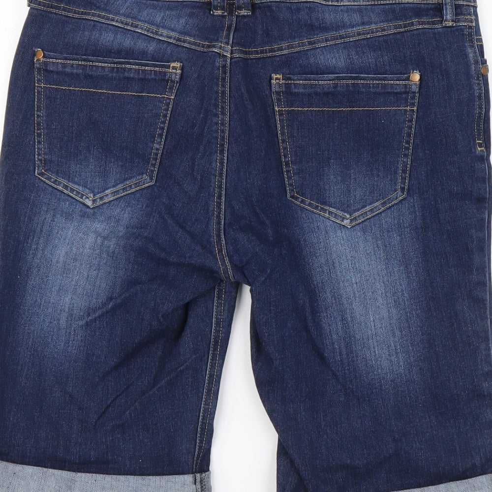 F&F Womens Blue Cotton Bermuda Shorts Size 12 L10 in Regular Button