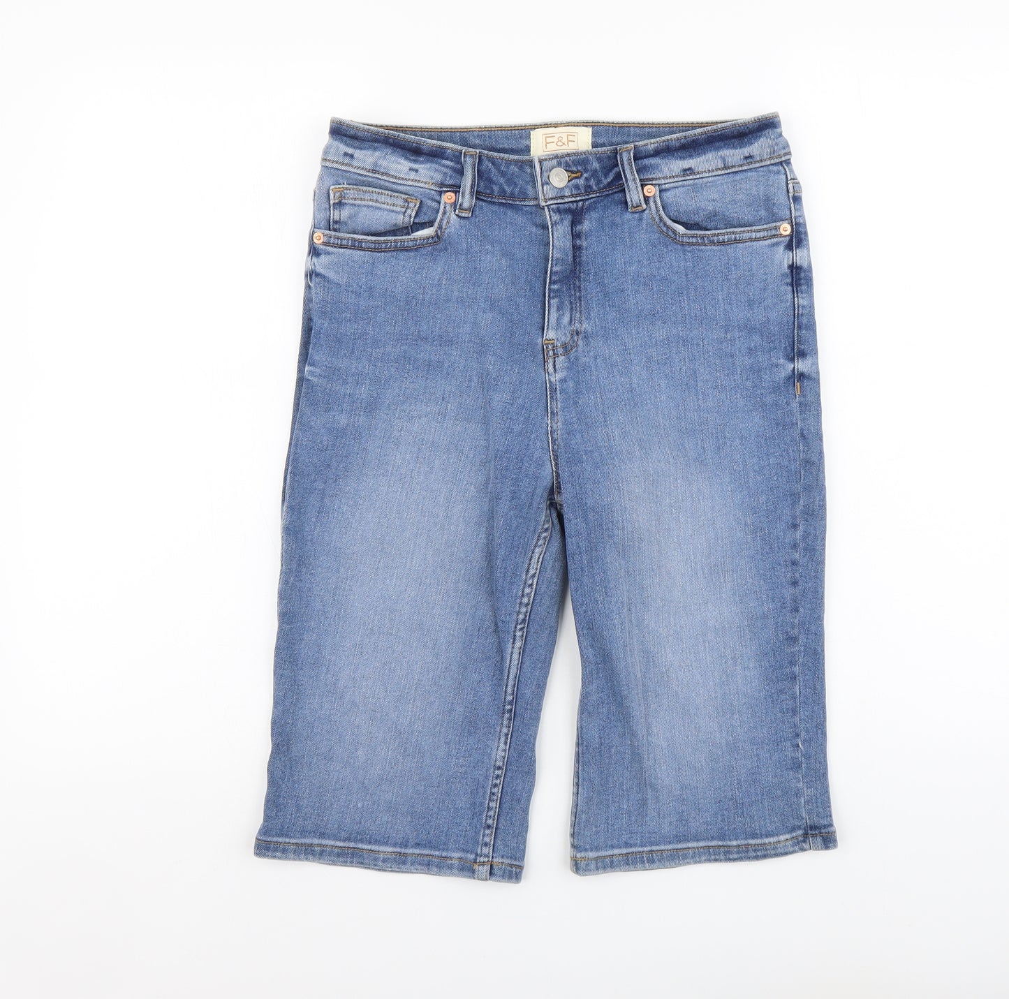 F&F Womens Blue Cotton Cargo Shorts Size 10 L12 in Regular Button