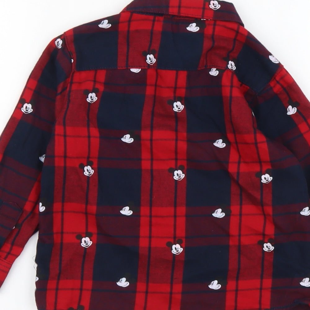 Primark Boys Red Plaid Cotton Basic Button-Up Size 3-4 Years Collared Button - Mickey Mouse