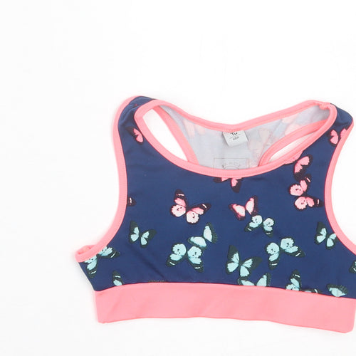TU Girls Blue Geometric Polyester Cropped Tank Size 7 Years Scoop Neck Pullover - Butterfly Print