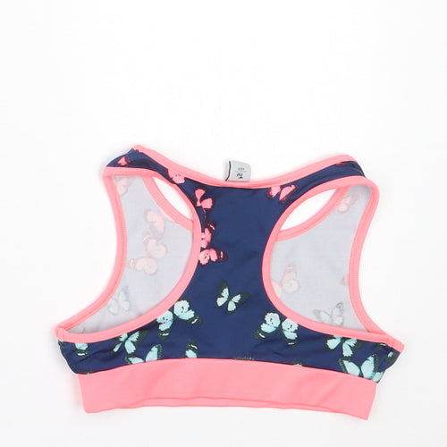 TU Girls Blue Geometric Polyester Cropped Tank Size 7 Years Scoop Neck Pullover - Butterfly Print