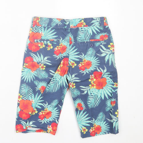 Denim & Co. Boys Blue Floral Cotton Bermuda Shorts Size 9-10 Years Regular Buckle