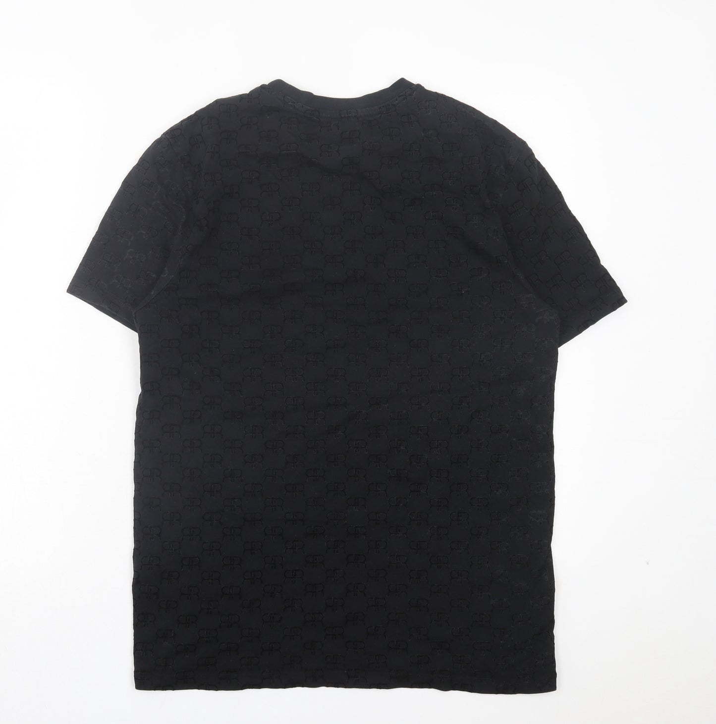 River Island Mens Black Geometric Polyester T-Shirt Size M Crew Neck