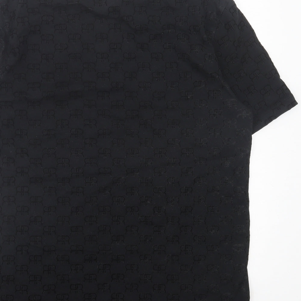River Island Mens Black Geometric Polyester T-Shirt Size M Crew Neck