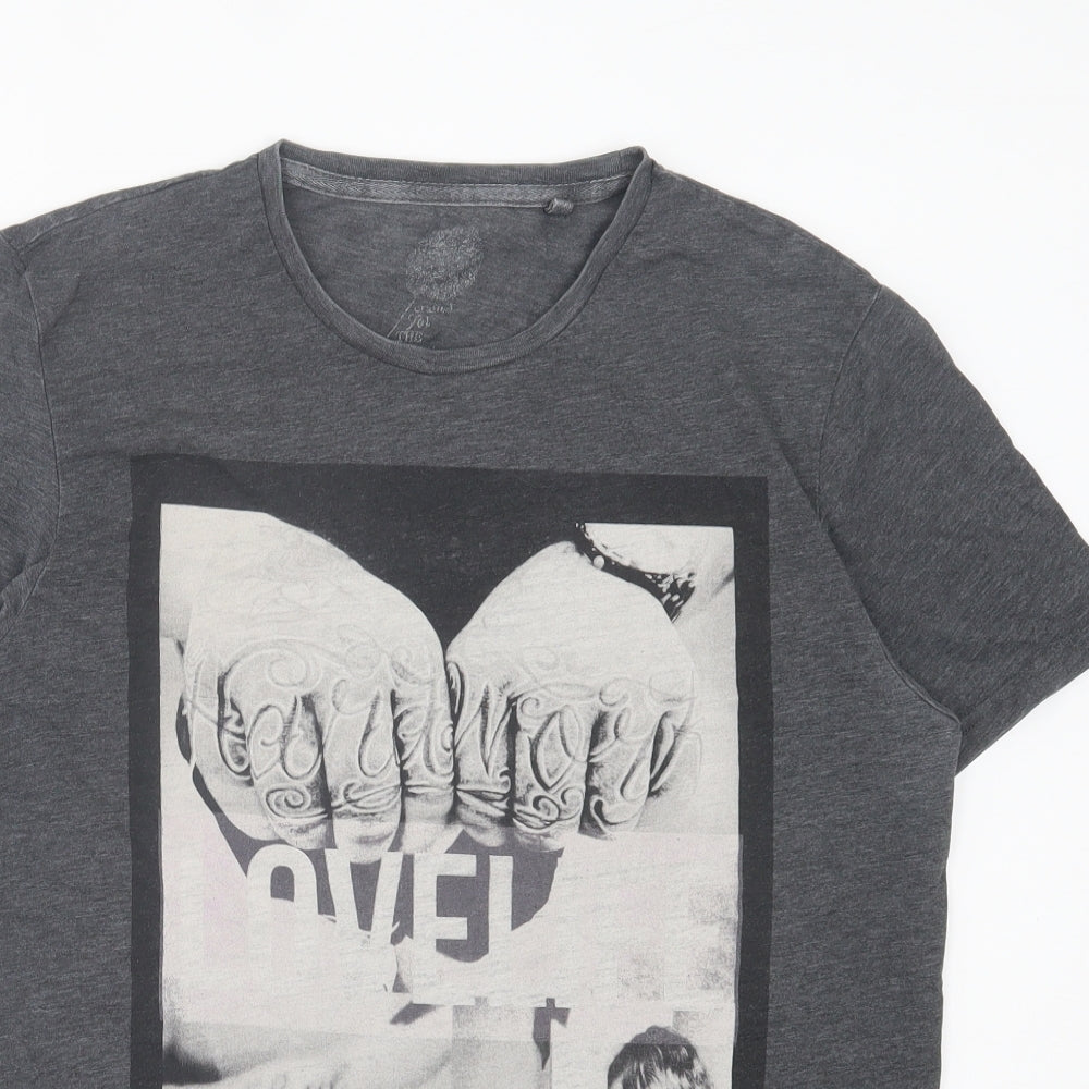 NEXT Mens Grey Cotton T-Shirt Size L Crew Neck - Feel The Beauty