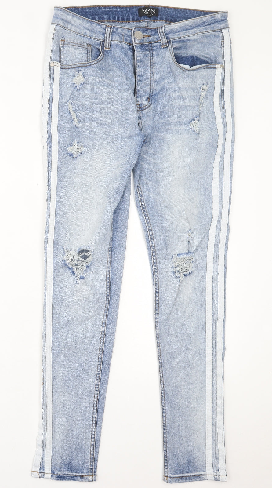 Boohoo Mens Blue Cotton Skinny Jeans Size 32 in L30 in Regular Button