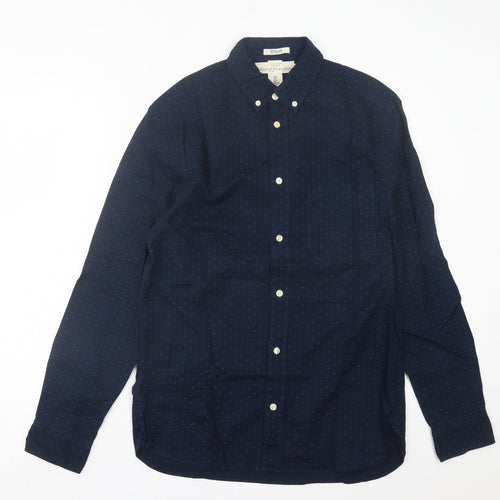 H&M Mens Blue Geometric Cotton Button-Up Size S Collared Button