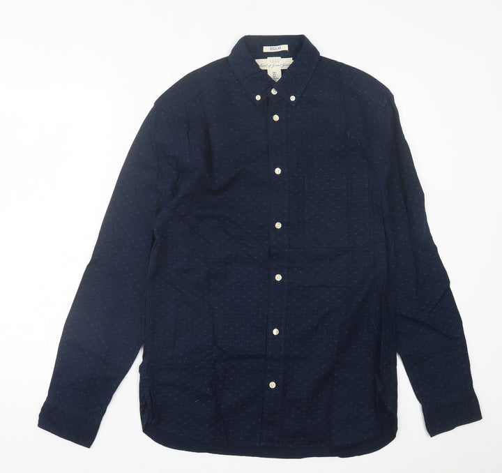 H&M Mens Blue Geometric Cotton Button-Up Size S Collared Button