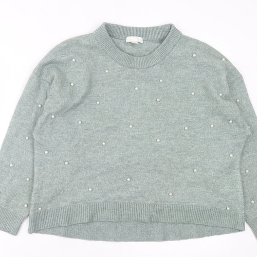 H&M Womens Green Crew Neck Acrylic Pullover Jumper Size S