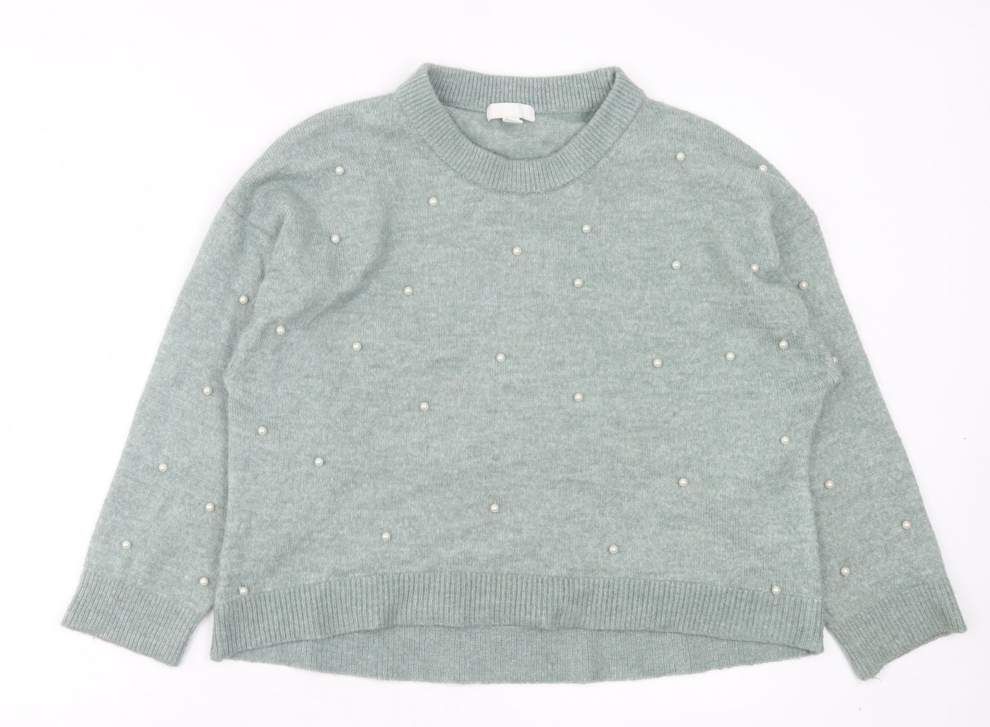 H&M Womens Green Crew Neck Acrylic Pullover Jumper Size S