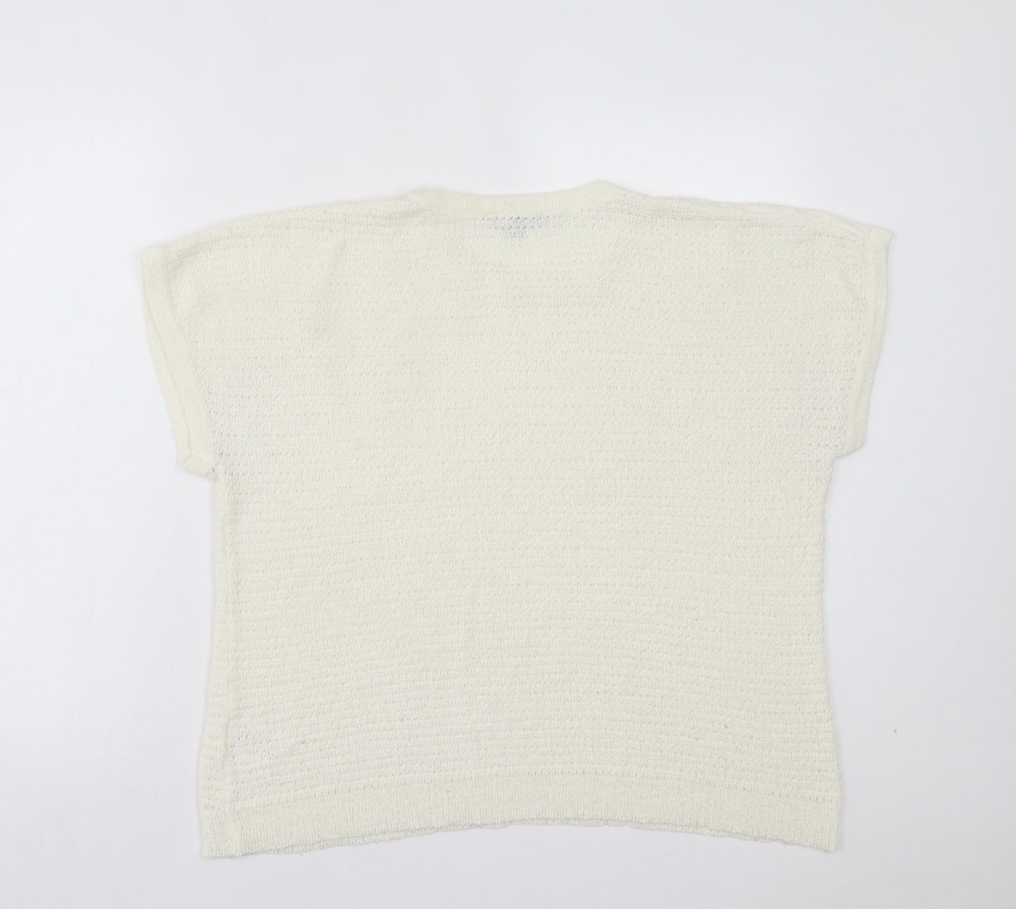 Peacocks Womens White Acrylic Basic T-Shirt Size L Crew Neck