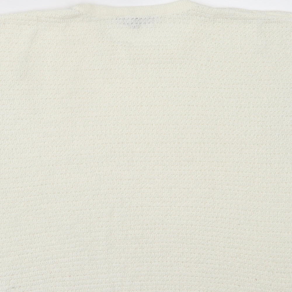 Peacocks Womens White Acrylic Basic T-Shirt Size L Crew Neck