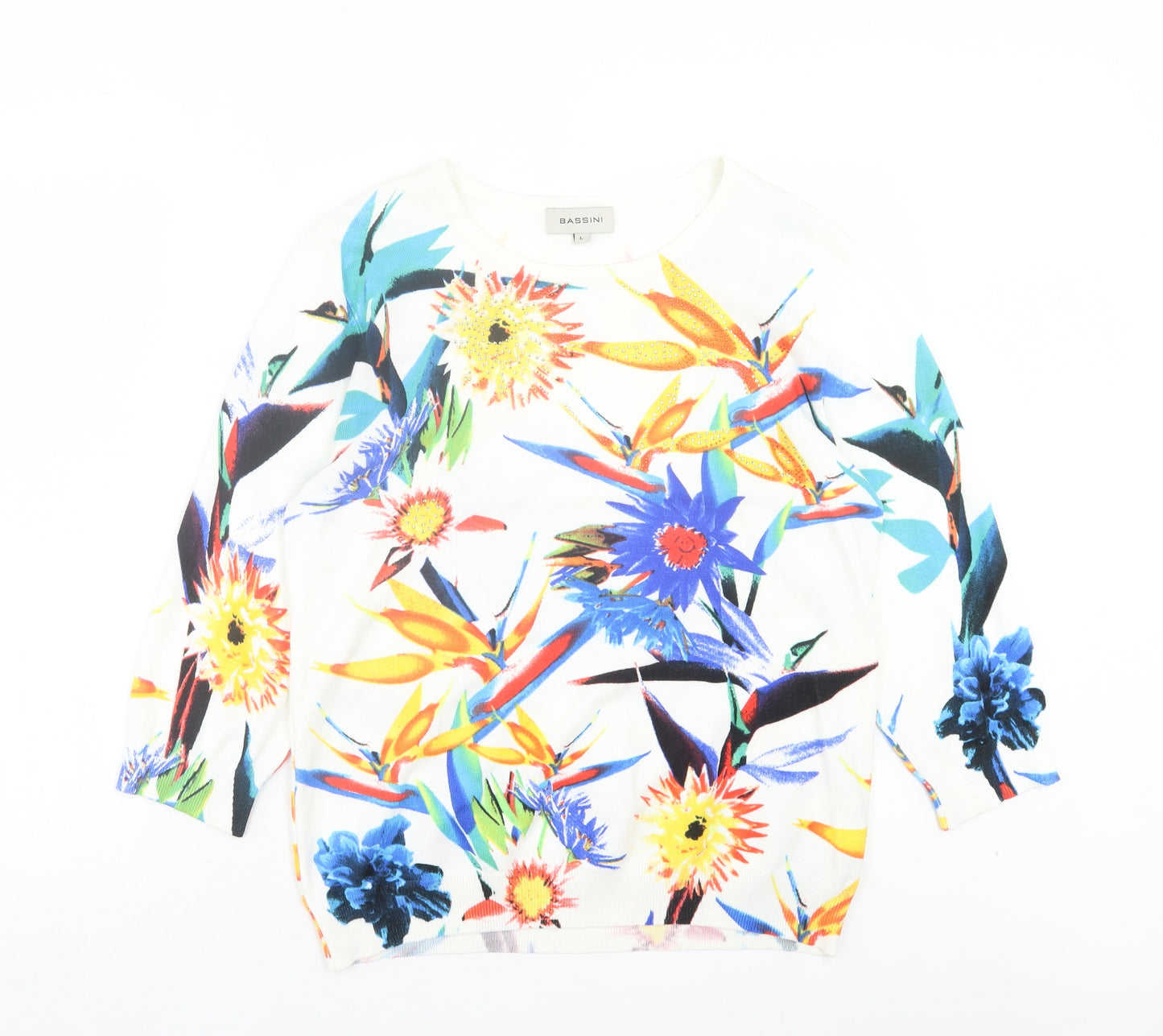 BASSINI Womens Multicoloured Crew Neck Floral Viscose Pullover Jumper Size L