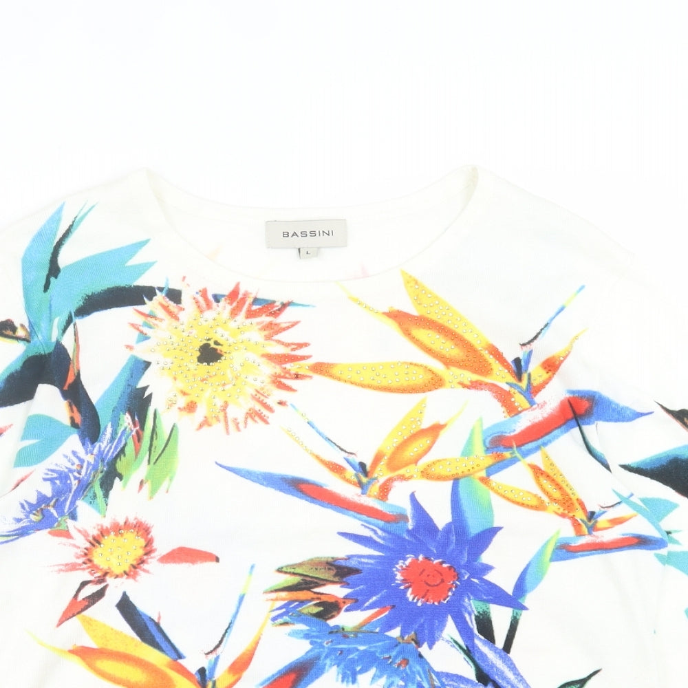 BASSINI Womens Multicoloured Crew Neck Floral Viscose Pullover Jumper Size L