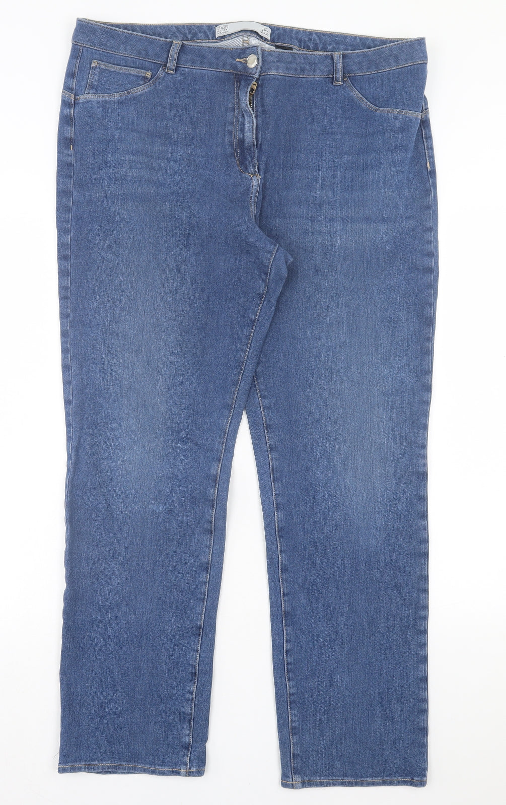 NEXT Womens Blue Cotton Straight Jeans Size 18 L30 in Slim Button