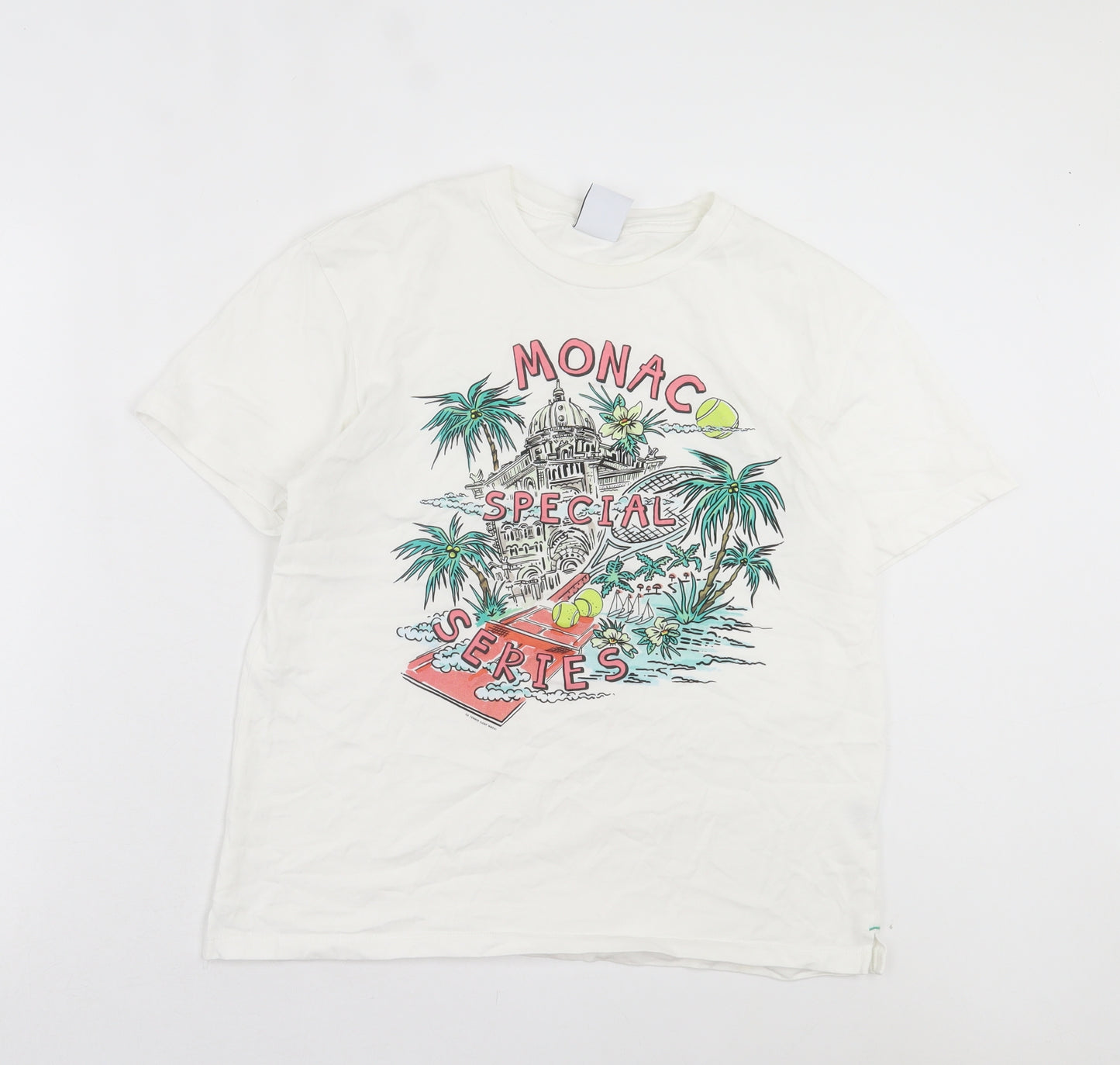 Zara Womens White Cotton Basic T-Shirt Size S Crew Neck - Monac Special Series