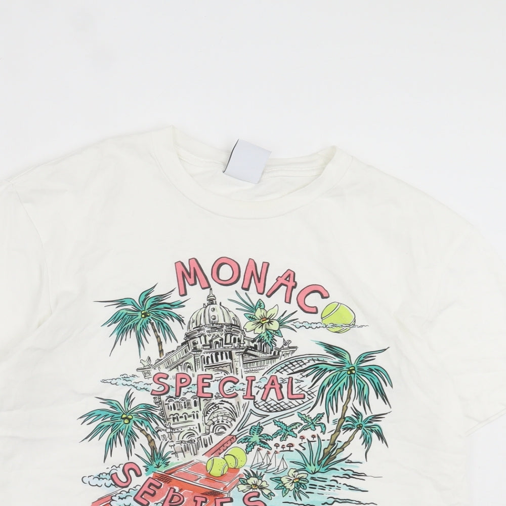 Zara Womens White Cotton Basic T-Shirt Size S Crew Neck - Monac Special Series