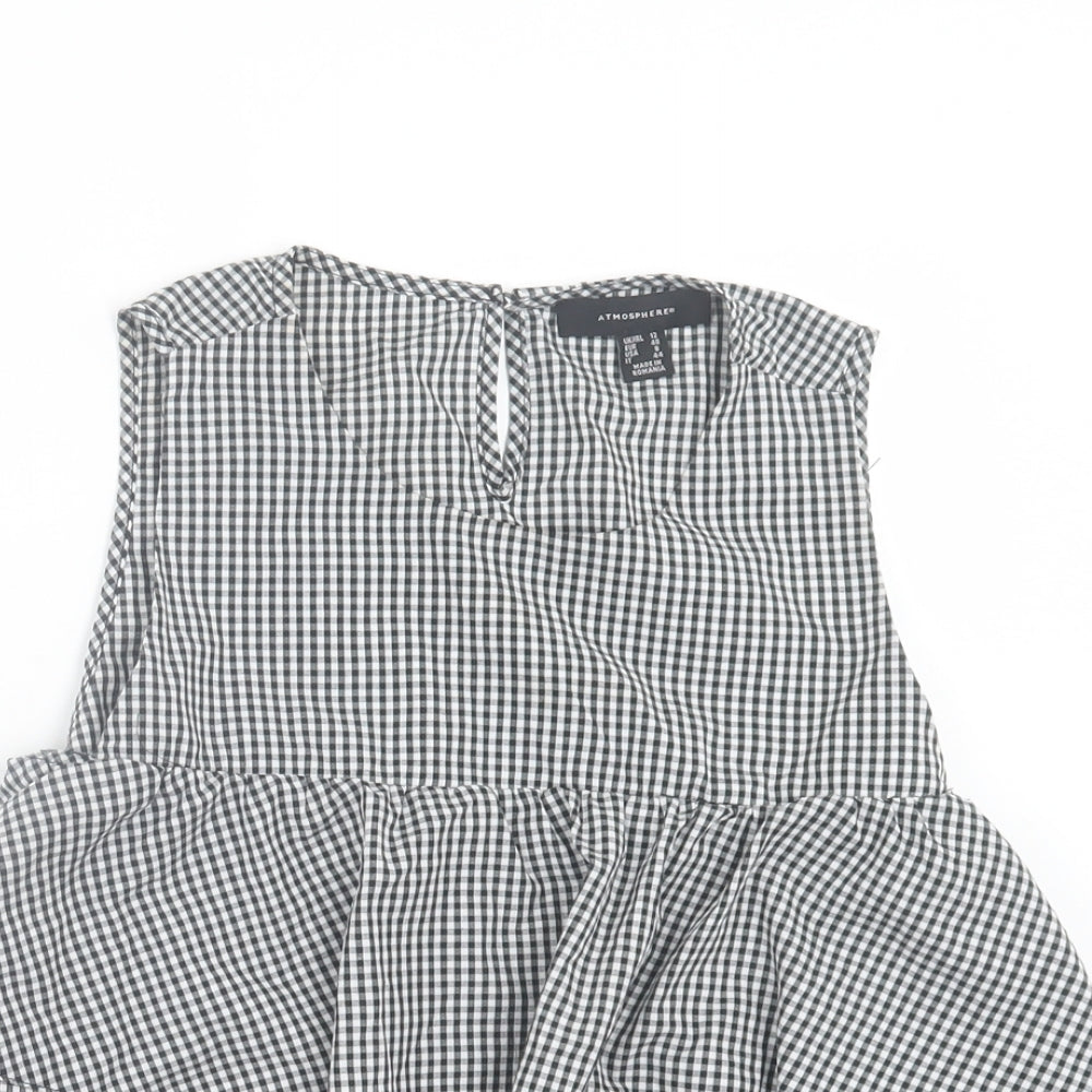 Atmosphere Womens Black Check Cotton Basic Tank Size 12 Crew Neck