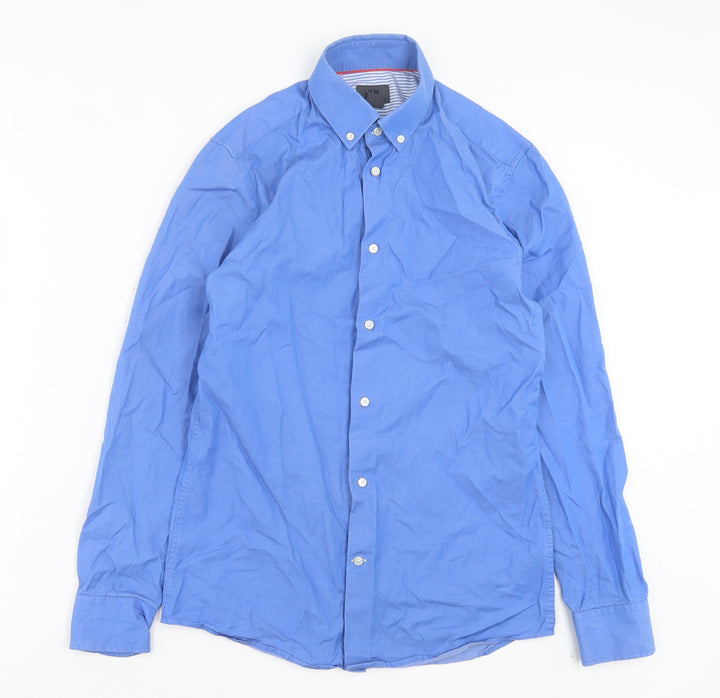 H&M Mens Blue Cotton Button-Up Size S Collared Button