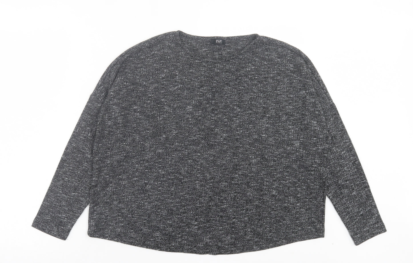 F&F Womens Grey Viscose Basic T-Shirt Size 12 Crew Neck - Ribbed Fabric