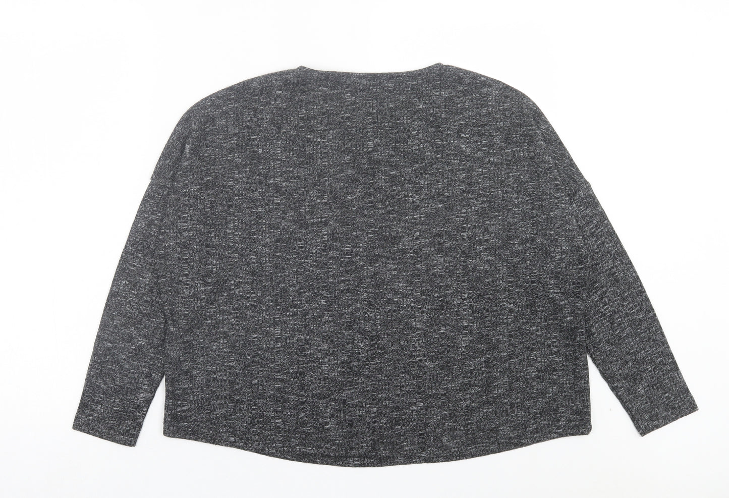 F&F Womens Grey Viscose Basic T-Shirt Size 12 Crew Neck - Ribbed Fabric