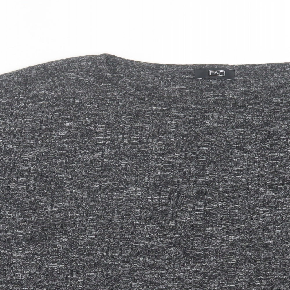 F&F Womens Grey Viscose Basic T-Shirt Size 12 Crew Neck - Ribbed Fabric