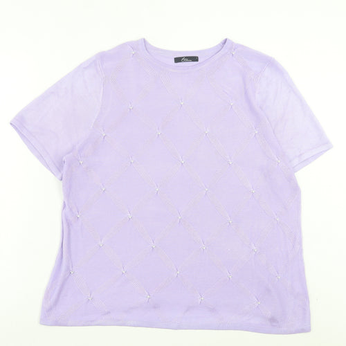 Bonmarch Womens Purple Acrylic Basic T-Shirt Size L Crew Neck