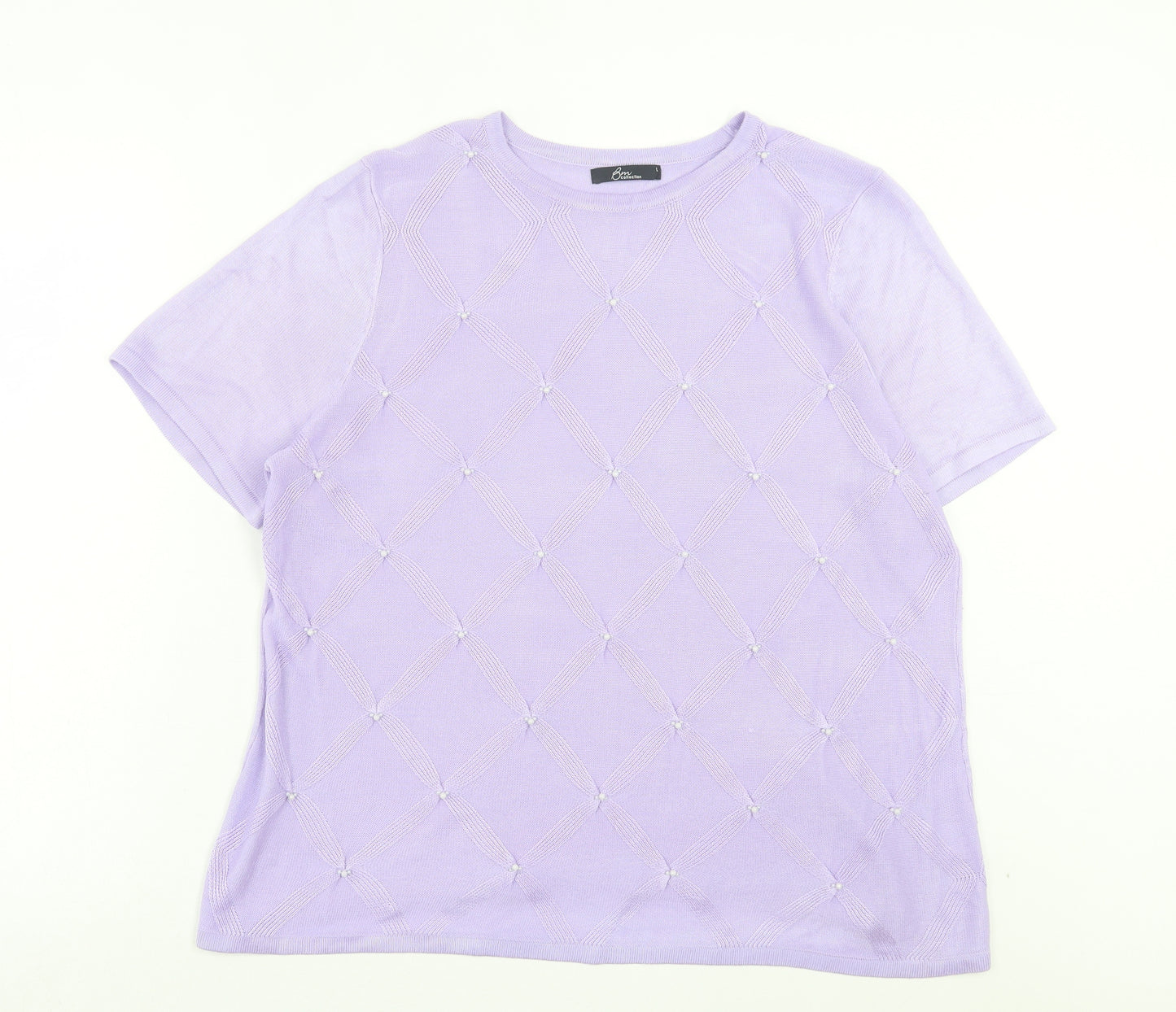 Bonmarch Womens Purple Acrylic Basic T-Shirt Size L Crew Neck