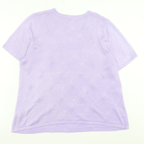 Bonmarch Womens Purple Acrylic Basic T-Shirt Size L Crew Neck