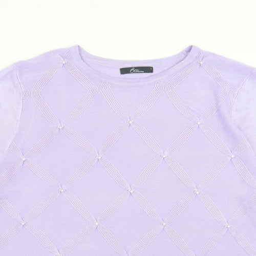 Bonmarch Womens Purple Acrylic Basic T-Shirt Size L Crew Neck