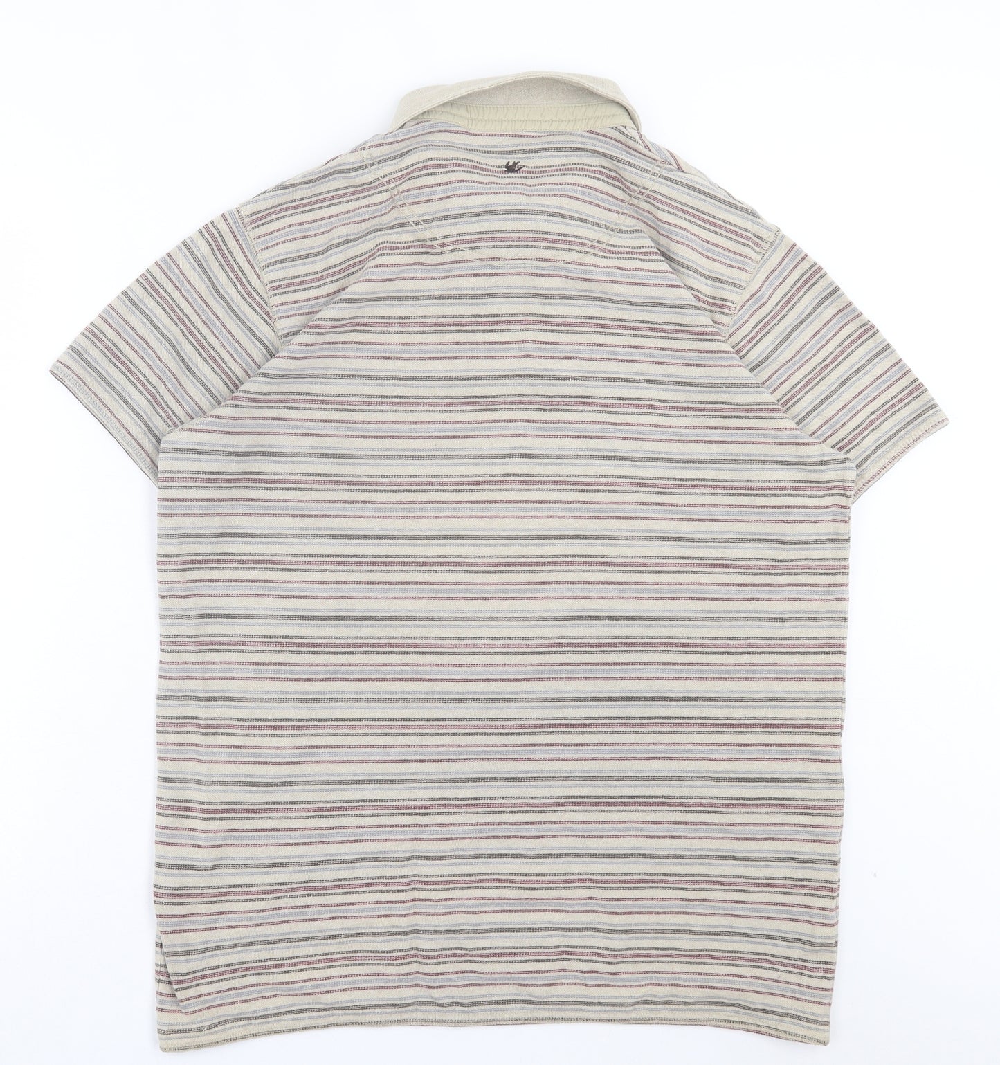 RJR.John Rocha Mens Beige Striped Cotton Polo Size L Collared Button