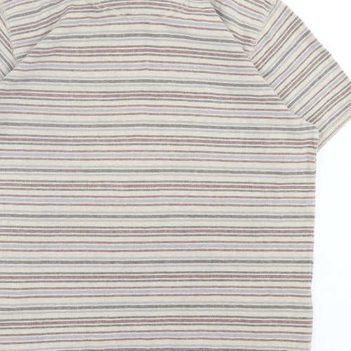 RJR.John Rocha Mens Beige Striped Cotton Polo Size L Collared Button